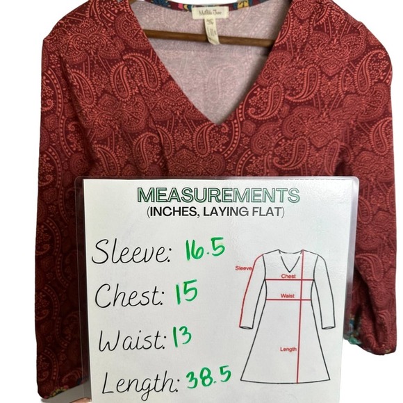 Matilda Jane Dress Women’s size XS Orange v-neck tie back Paisley Long Sleeve - Picture 7 of 12